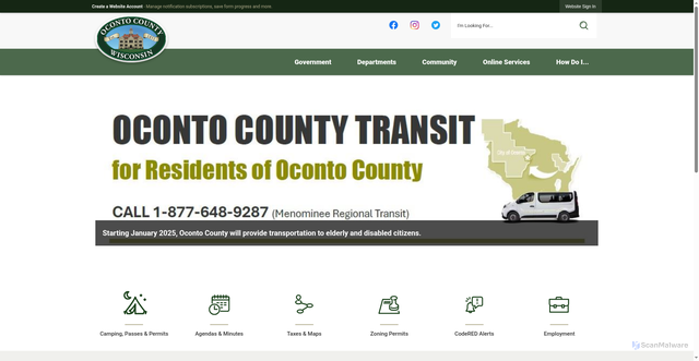 Security scan screenshot of https://www.ocontocountywi.gov/