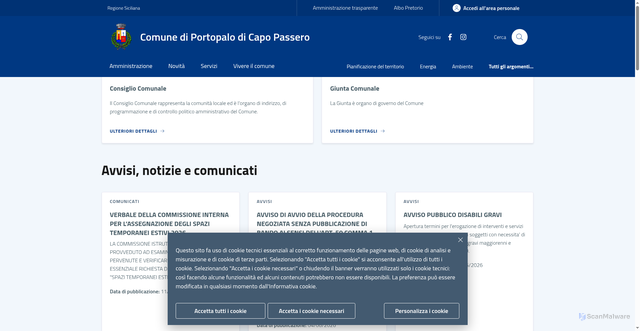Security scan screenshot of https://www.comune.portopalo.sr.it