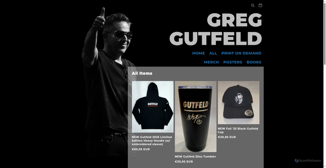 Security scan screenshot of https://greg-gutfeld.myshopify.com/