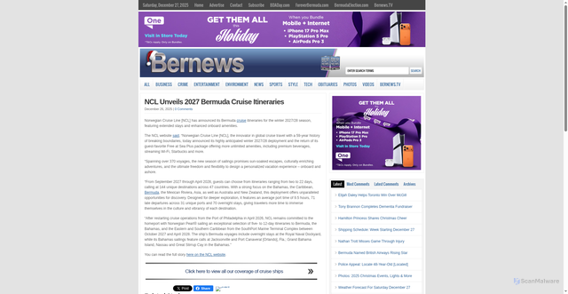 Security scan screenshot of https://bernews.com/2025/12/ncl-unveils-2027-bermuda-cruise-itineraries/
