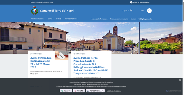 Security scan screenshot of https://www.comune.torredenegri.pv.it/it-it/home