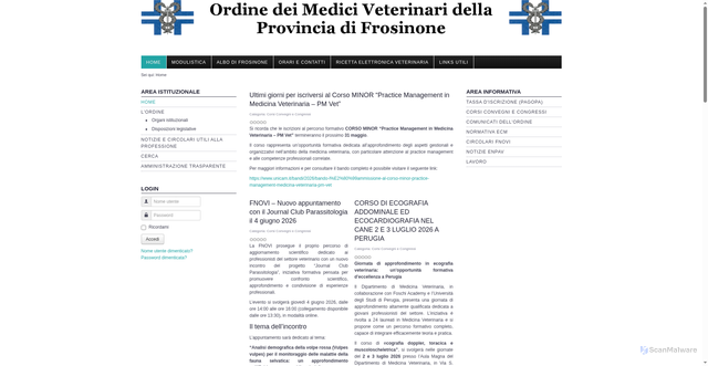 Security scan screenshot of https://www.ordineveterinarifrosinone.it/
