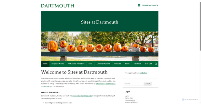 Security scan screenshot of https://sites.dartmouth.edu