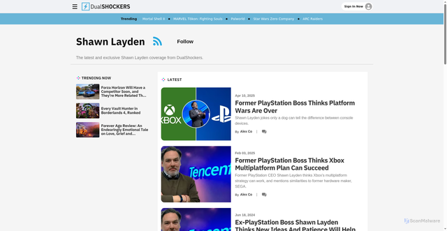 Security scan screenshot of https://staging.dualshockers.com/tag/shawn-layden/