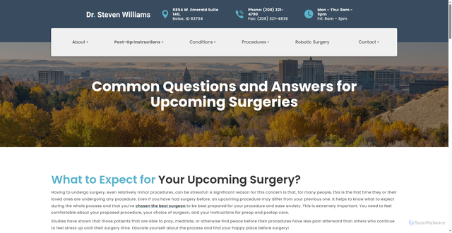 Security scan screenshot of https://drstevewilliams.com/Surgery-What-to-Expect-at-Each-Step