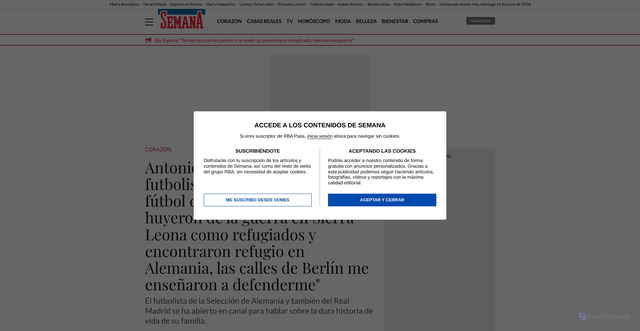 Security scan screenshot of https://www.semana.es/corazon/antonio-rudiger-33-anos-futbolista-seleccion-futbol-alemania-mis-padres-huyeron-guerra-sierra-leona-como-refugiados-encontraron-refugio-alemania-calles-berlin-me-ensenaron-defenderme_2815967