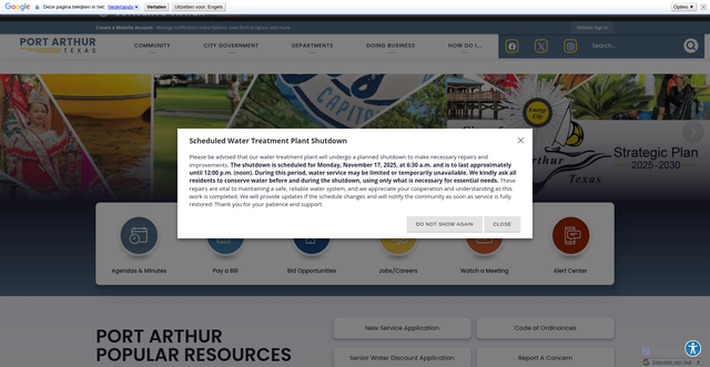 Security scan screenshot of https://portarthurtx.gov/