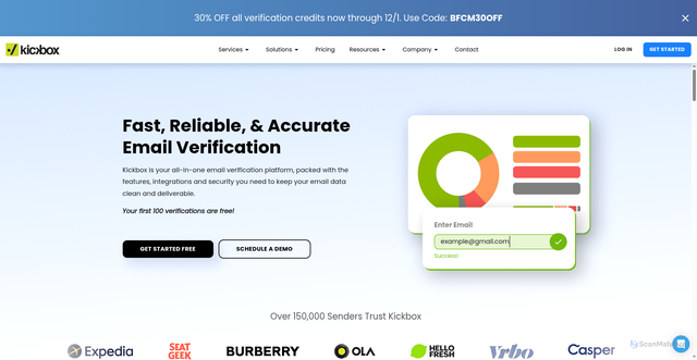 Security scan screenshot of https://kickbox.io/