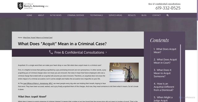 Security scan screenshot of https://sddefenseattorneys.com/blog/what-does-acquit-mean/