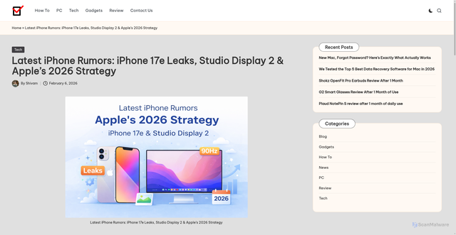 Security scan screenshot of https://techeasyreview.com/latest-iphone-rumors/