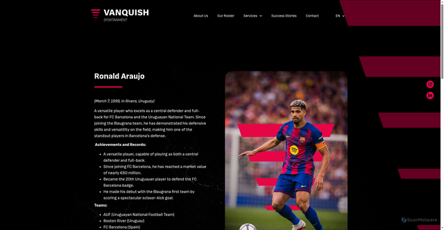 Security scan screenshot of https://vanquishsportainment.com/en/atleta/ronald-araujo-en/