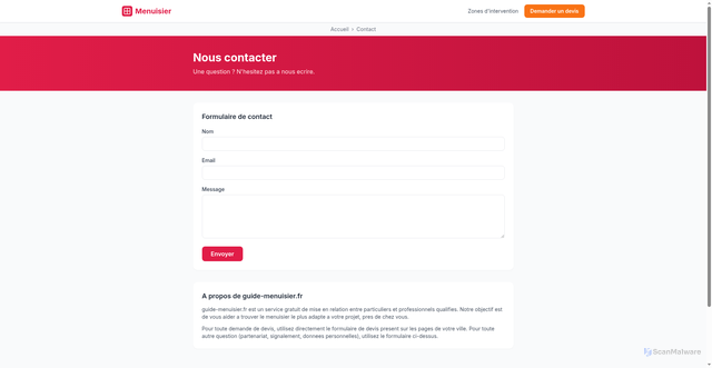 Security scan screenshot of https://guide-menuisier.fr/contact