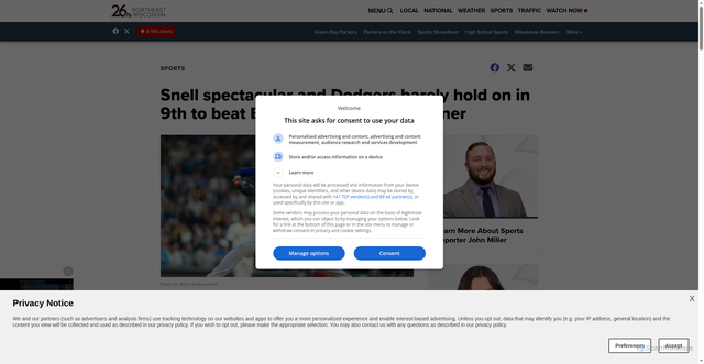 Security scan screenshot of https://www.nbc26.com/sports/snell-spectacular-and-dodgers-barely-hold-on-in-9th-to-beat-brewers-2-1-in-nlcs-opener