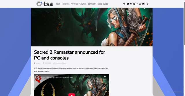 Security scan screenshot of https://www.thesixthaxis.com/2025/08/01/sacred-2-remaster-announced-for-pc-and-consoles/