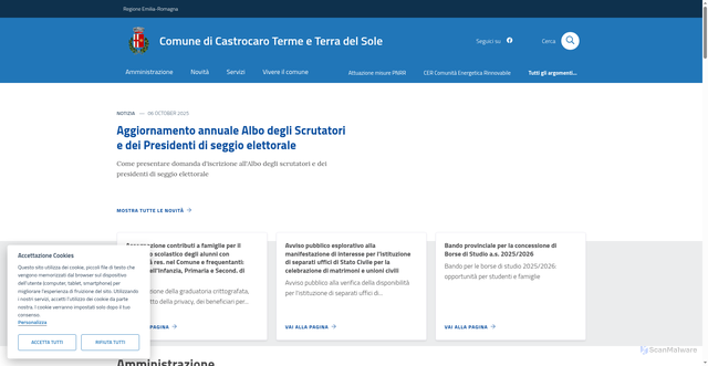 Security scan screenshot of https://www.comune.castrocarotermeeterradelsole.fc.it/