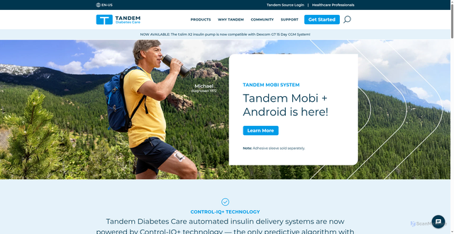 Security scan screenshot of https://www.tandemdiabetes.com