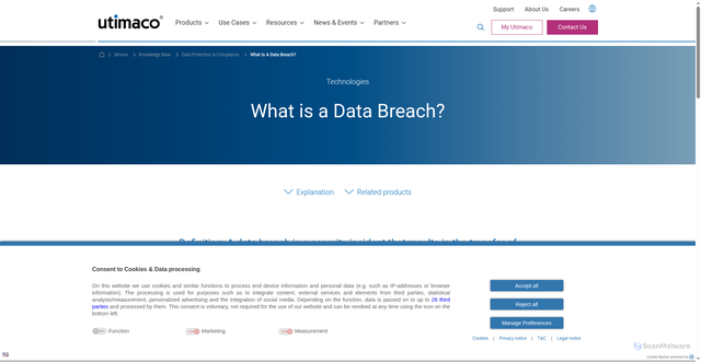 Security scan screenshot of https://utimaco.com/service/knowledge-base/data-protection-compliance/what-data-breach