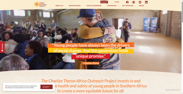 Security scan screenshot of https://www.charlizeafricaoutreach.org/