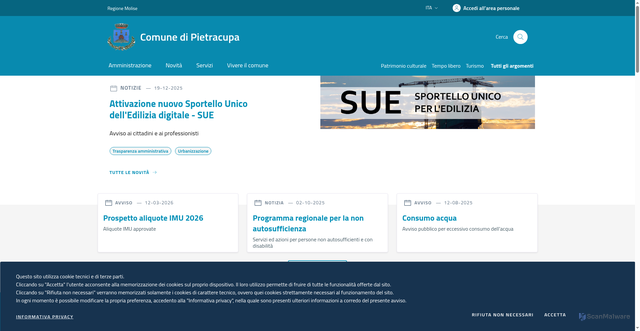 Security scan screenshot of https://www.comune.pietracupa.cb.it