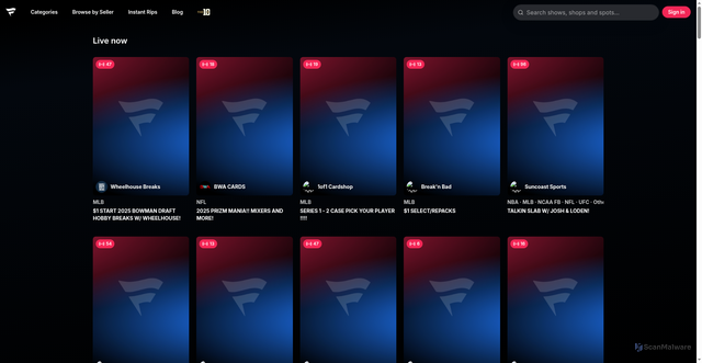 Security scan screenshot of https://fanatics.live
