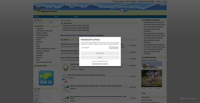 Security scan screenshot of https://www.comune.stelvio.bz.it/system/web/default.aspx?sprache=3