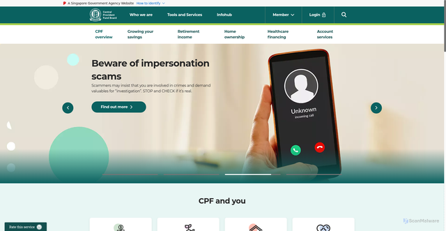 Security scan screenshot of https://www.cpf.gov.sg