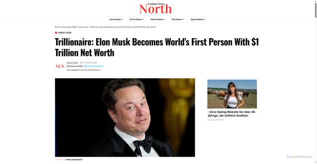 Security scan screenshot of https://northlondonnews.co.uk/area-guide/trillionaire-elon-musk-becomes-worlds-first-person-with-1-trillion-net-worth/