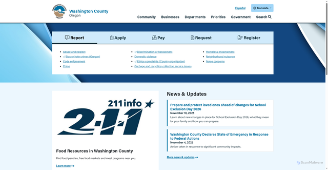 Security scan screenshot of https://www.washingtoncountyor.gov/