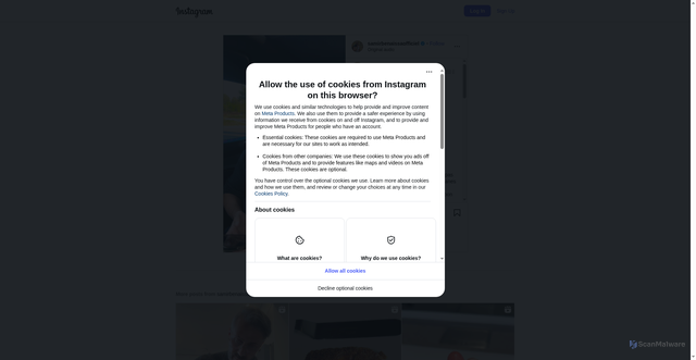 Security scan screenshot of https://www.instagram.com/reel/DQWSlOBjB6a/?igsh=bGNhYzQ0Y2M4em9p