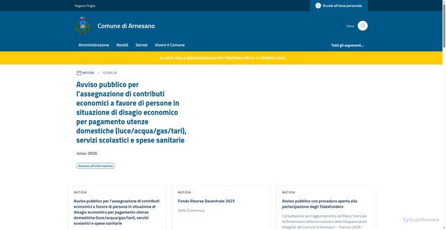 Security scan screenshot of https://comune.arnesano.le.it/