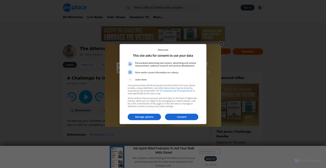 Security scan screenshot of https://www.oneplace.com/ministries/the-alternative/listen/a-challenge-to-increased-commitment-1251783.html