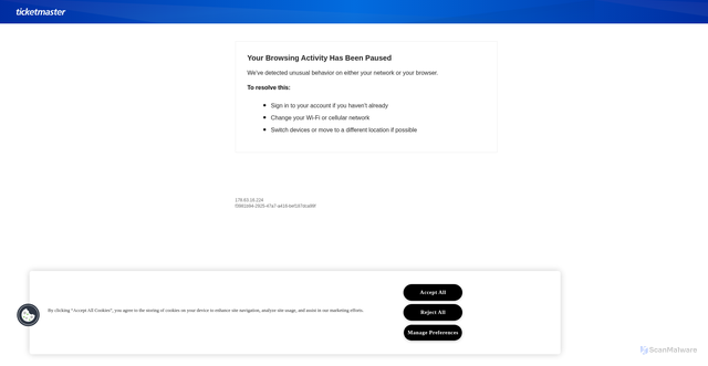 Security scan screenshot of https://am.ticketmaster.com/oilers/