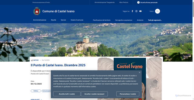 Security scan screenshot of https://www.comune.castel-ivano.tn.it/