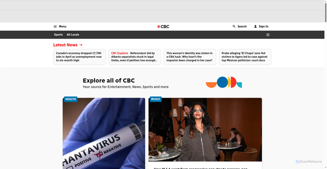 Security scan screenshot of https://cbc.ca