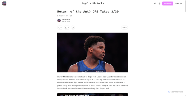 Security scan screenshot of https://mikezakarian.substack.com/p/return-of-the-ant-dfs-takes-330