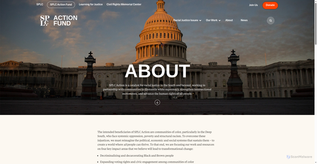 Security scan screenshot of https://www.splcactionfund.org/about/