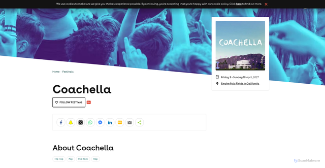 Security scan screenshot of https://www.skiddle.com/festivals/coachella/