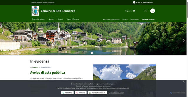 Security scan screenshot of https://www.comune.altosermenza.vc.it