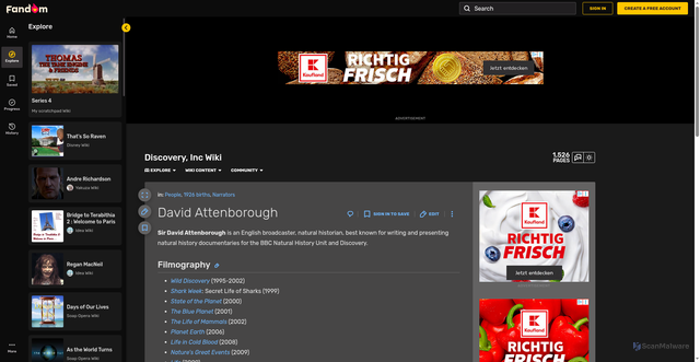 Security scan screenshot of https://discovery-inc.fandom.com/wiki/David_Attenborough