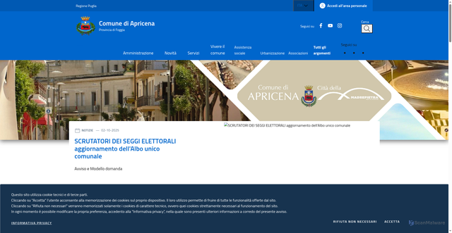 Security scan screenshot of https://www.comune.apricena.fg.it/