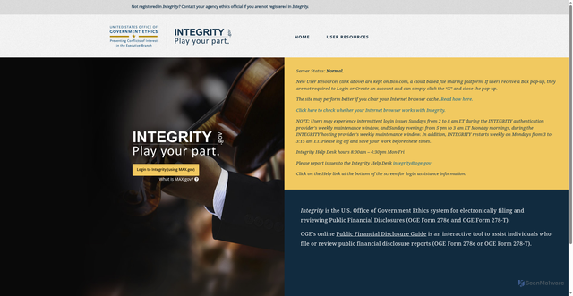 Security scan screenshot of https://integrity.gov/