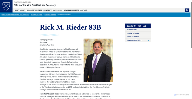 Security scan screenshot of https://secretary.emory.edu/board-of-trustees/current-members/rieder-rick.html