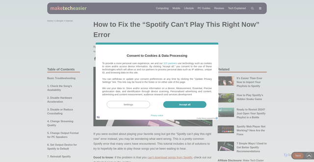 Security scan screenshot of https://maketecheasier.com/fix-spotify-cant-play-this-right-now-error/