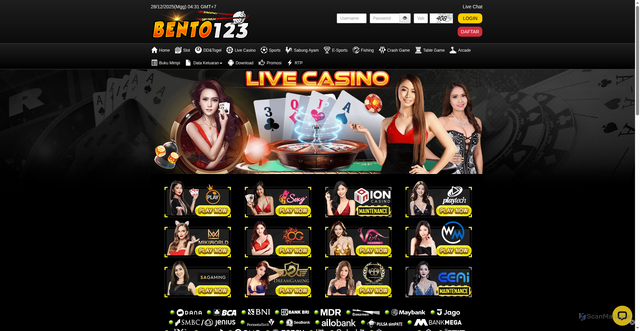 Security scan screenshot of https://ndxx1-bento123.com/desktop/game/livecasino/playtech