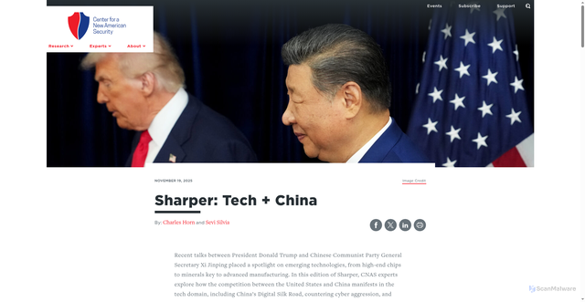 Security scan screenshot of https://www.cnas.org/publications/commentary/sharper-tech-china