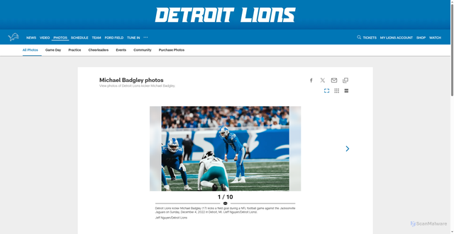 Security scan screenshot of https://www.detroitlions.com/photos/michael-badgley-photos