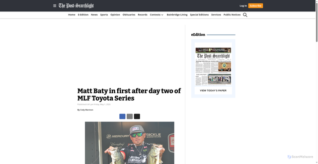 Security scan screenshot of https://thepostsearchlight.com/2026/05/01/matt-baty-in-first-after-day-two-of-mlf-toyota-series/