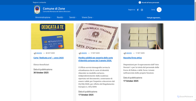 Security scan screenshot of https://www.comune.zone.bs.it/