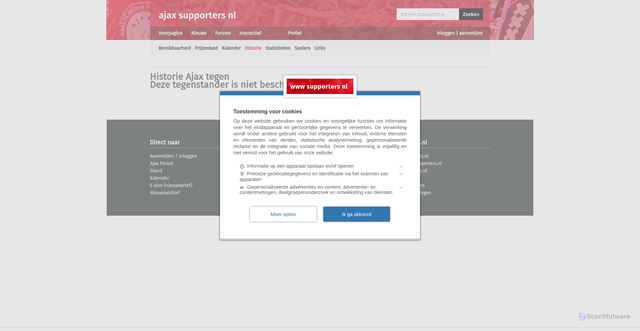 Security scan screenshot of https://ajax.supporters.nl/historie/tegenstander/240/Benfica-Por