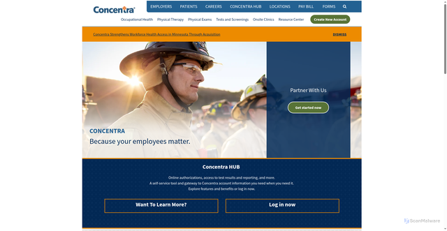 Security scan screenshot of https://www.concentra.com